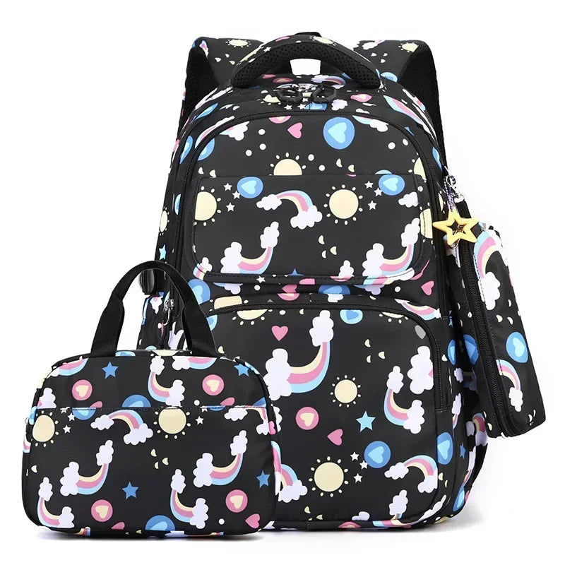 3-piece Girls Backpack Kids School Bookbag Set for Teen Girls Elementary Students Casual Back Pack with Lunch Box Pencil Case