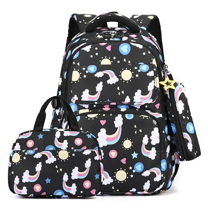 3-piece Girls Backpack Kids School Bookbag Set for Teen Girls Elementary Students Casual Back Pack with Lunch Box Pencil Case
