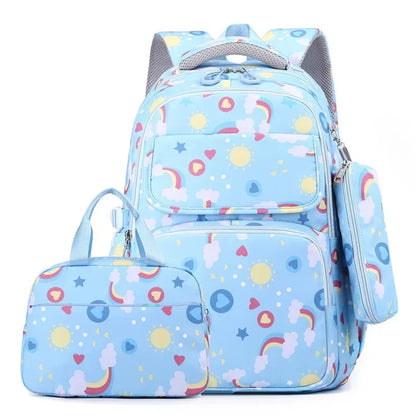 3-piece Girls Backpack Kids School Bookbag Set for Teen Girls Elementary Students Casual Back Pack with Lunch Box Pencil Case