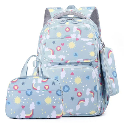 3-piece Girls Backpack Kids School Bookbag Set for Teen Girls Elementary Students Casual Back Pack with Lunch Box Pencil Case