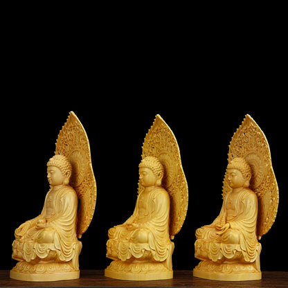 3 piece set Shakyamuni solid wood statue Wooden handmade fine carving Modern art sculpture High-end Home Furnishing Decoration
