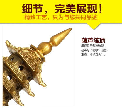 30 CM # efficacious FENG SHUI Golden Tower #  bless home office Safety business luck Talisman # Brass tower statue