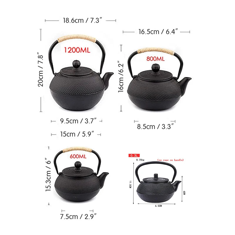 300/900/1200ml Cast Iron Teapot Japanese Tea Kettle for Boiling Water Kitchen Teaware Chinese Teapots Tea Ceremony Accessories