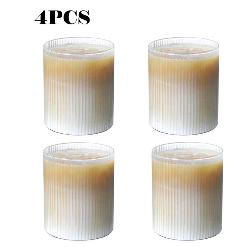 300ML Coffee Mug Japanese Striped Glass Cup Japanese Creative Transparent Bubble Tea Cup Juice Glass Milk Mocha Breakfast Mug