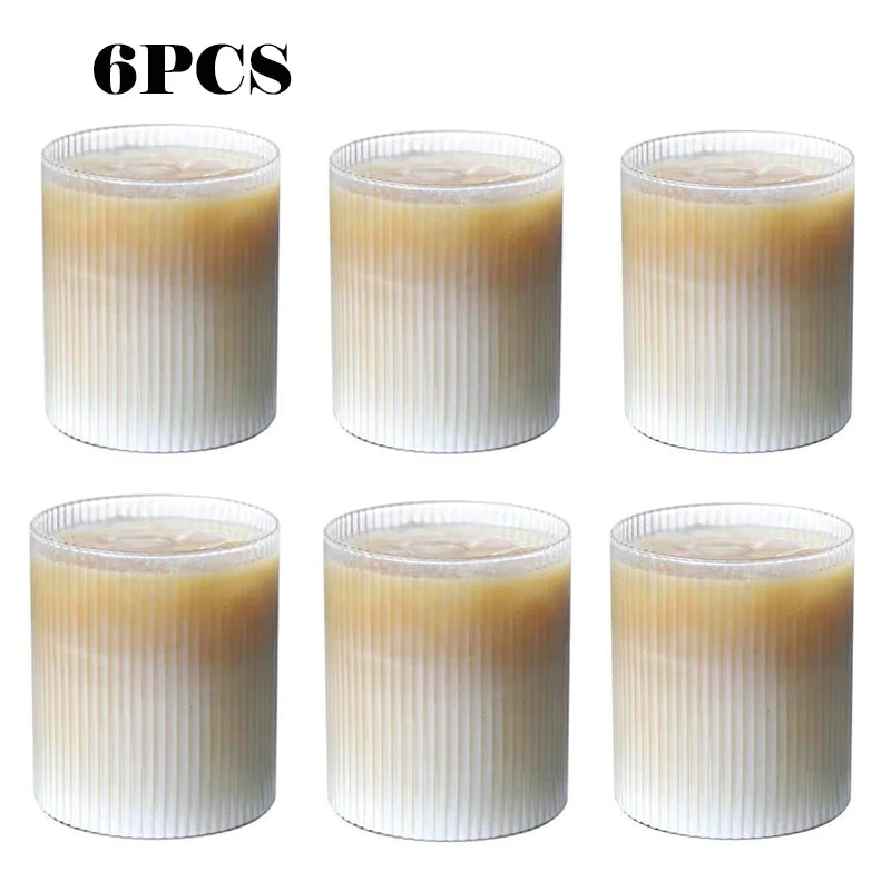 300ML Coffee Mug Japanese Striped Glass Cup Japanese Creative Transparent Bubble Tea Cup Juice Glass Milk Mocha Breakfast Mug