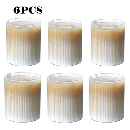 300ML Coffee Mug Japanese Striped Glass Cup Japanese Creative Transparent Bubble Tea Cup Juice Glass Milk Mocha Breakfast Mug