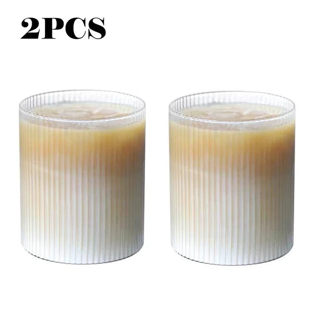 300ML Coffee Mug Japanese Striped Glass Cup Japanese Creative Transparent Bubble Tea Cup Juice Glass Milk Mocha Breakfast Mug