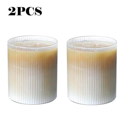 300ML Coffee Mug Japanese Striped Glass Cup Japanese Creative Transparent Bubble Tea Cup Juice Glass Milk Mocha Breakfast Mug