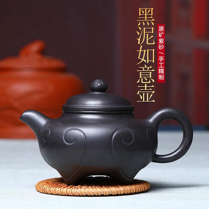 300cc Authentic Yixing Purple Clay Teapot Raw Ore Purple Mud four-legged Jiuding Kettle Home Filter Tea Infuser Custom Tea Set