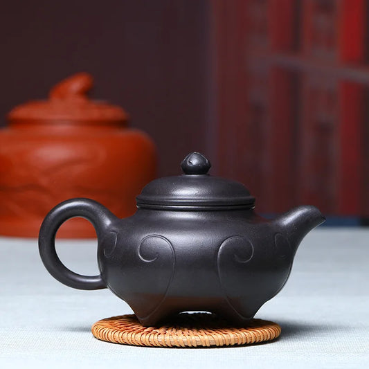 300cc Authentic Yixing Purple Clay Teapot Raw Ore Purple Mud four-legged Jiuding Kettle Home Filter Tea Infuser Custom Tea Set