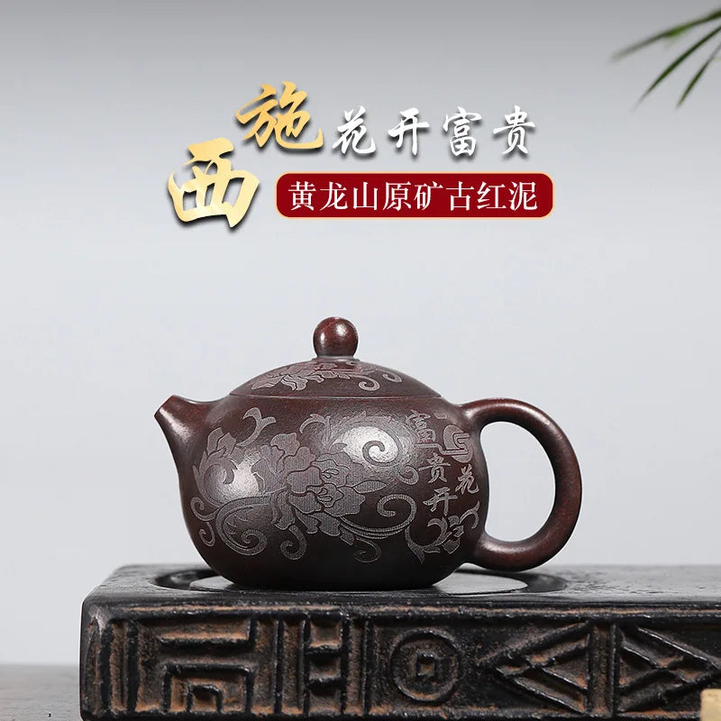 300cc Chinese Yixing Purple Clay Teapots Handmade Tea Maker Raw Ore Black Gold Sand Xishi Tea Pot Zisha Tea Set