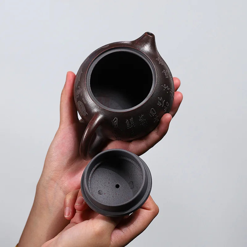 300cc Chinese Yixing Purple Clay Teapots Handmade Tea Maker Raw Ore Black Gold Sand Xishi Tea Pot Zisha Tea Set