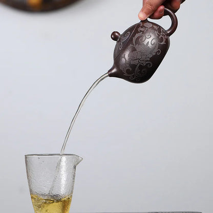 300cc Chinese Yixing Purple Clay Teapots Handmade Tea Maker Raw Ore Black Gold Sand Xishi Tea Pot Zisha Tea Set