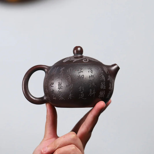 300cc Chinese Yixing Purple Clay Teapots Handmade Tea Maker Raw Ore Black Gold Sand Xishi Tea Pot Zisha Tea Set
