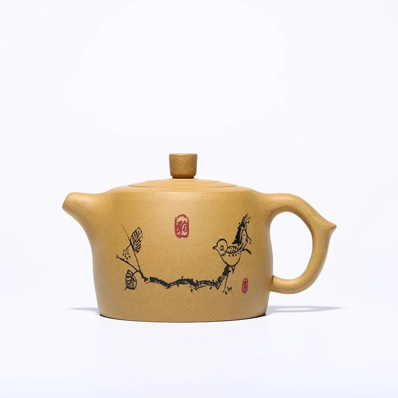 300cc Yixing Chinese Zisha Teapot  Jinglan Teaware Raw Ore Purple Sand Mud Gold Section Painted Hand-painted Health Tea pot