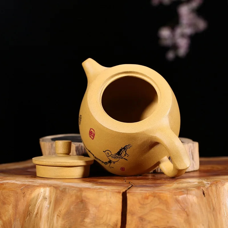 300cc Yixing Chinese Zisha Teapot  Jinglan Teaware Raw Ore Purple Sand Mud Gold Section Painted Hand-painted Health Tea pot