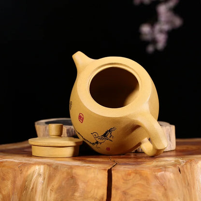 300cc Yixing Chinese Zisha Teapot  Jinglan Teaware Raw Ore Purple Sand Mud Gold Section Painted Hand-painted Health Tea pot