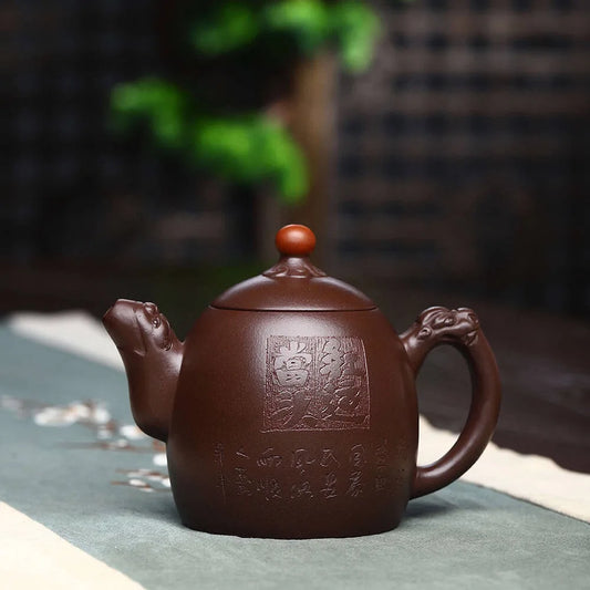 300cc Yixing Original Mine Purple Clay Teapot Longxi Stone Scoop Pot, Famous Pure Hand-made Drinkware