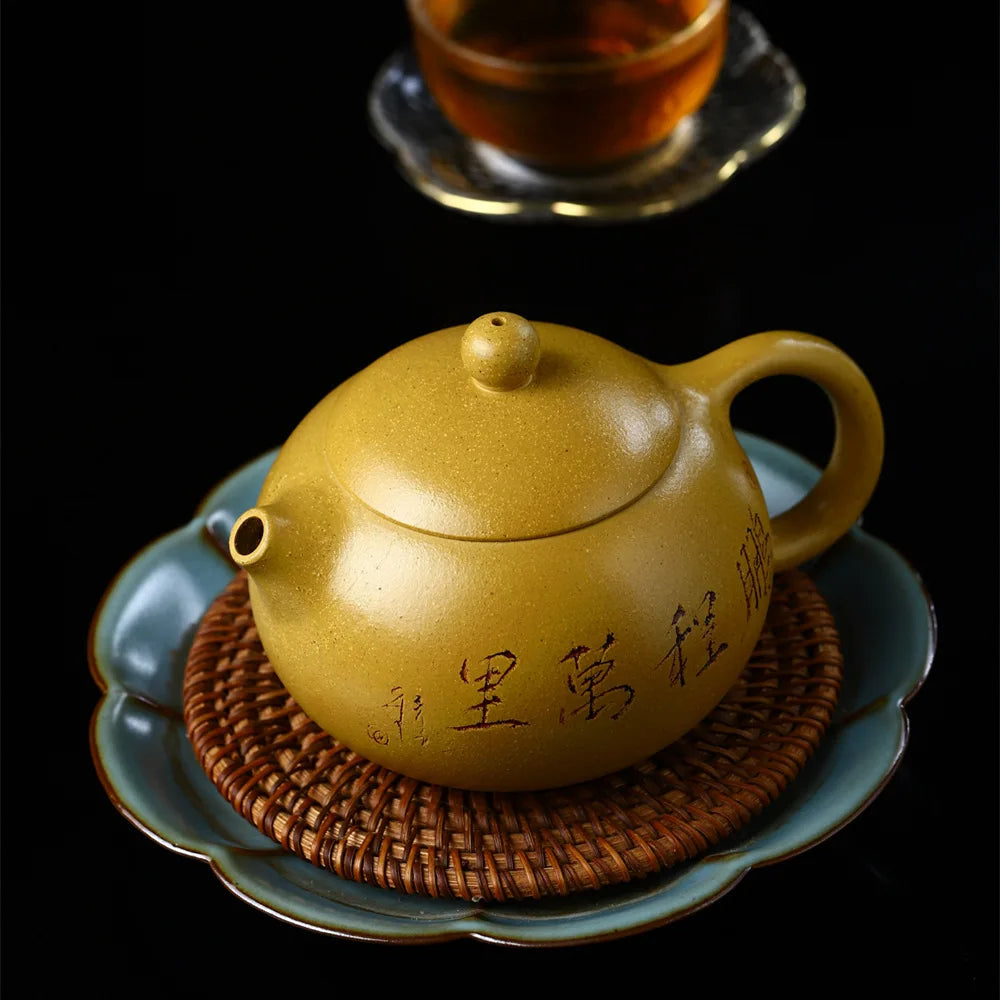 300cc Yixing Purple Clay Teapot Handmade  Xishi Tea Pot Raw Ore Gold Section Mud Kettle Chinese Zisha Tea Set