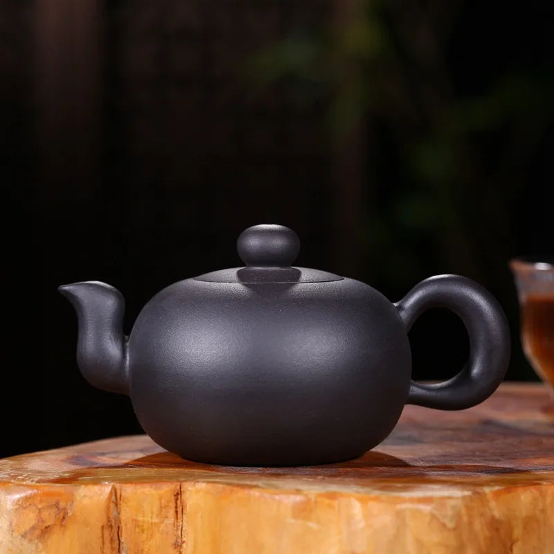 300cc Yixing Zisha Ore All Handmade Black Mud a Black Pearl Pot Black Tea Jin Jun Mei Beautiful Teaware