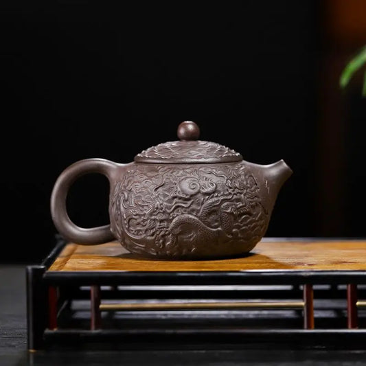 300ml Chinese Yixing Handmade Purple Sand Pot Teapot Home Kung Fu Tea Set Embossed Dragon Teapot
