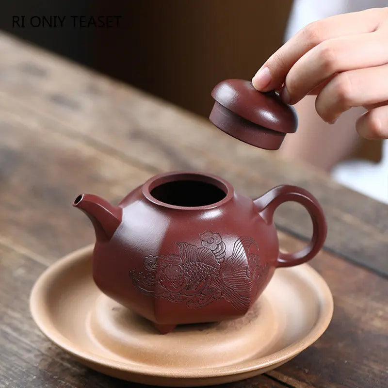 300ml Chinese Yixing High-end Purple Clay Teapots Large Capacity Famous Handmade Three-legged Shape Tea Pot Kettle Zisha Tea Set