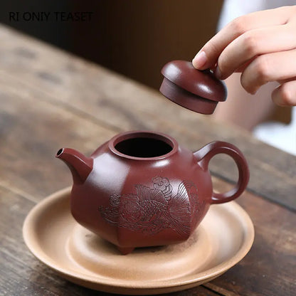 300ml Chinese Yixing High-end Purple Clay Teapots Large Capacity Famous Handmade Three-legged Shape Tea Pot Kettle Zisha Tea Set