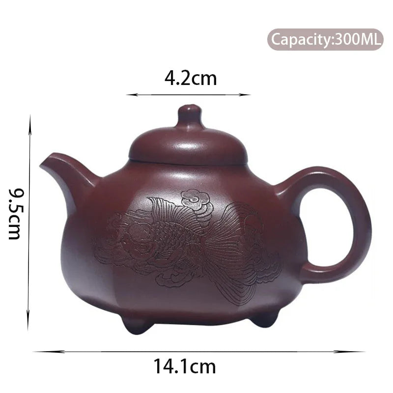300ml Chinese Yixing High-end Purple Clay Teapots Large Capacity Famous Handmade Three-legged Shape Tea Pot Kettle Zisha Tea Set