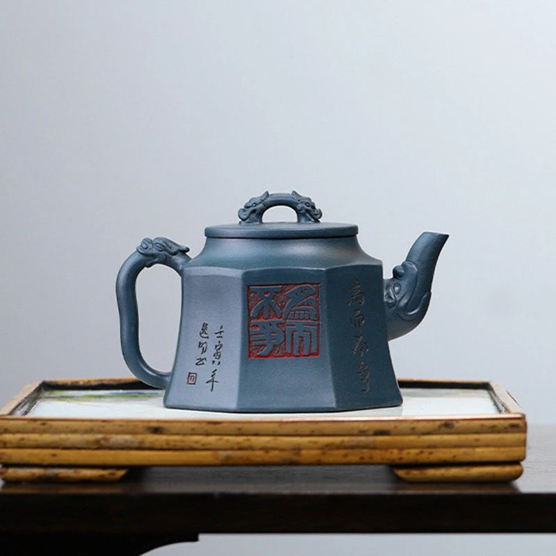 300ml Chinese Yixing Purple Clay Teapots Famous Handmade Large Capacity Tea Pot Raw Ore Green Mud Kettle Zisha Tea Set Teaware