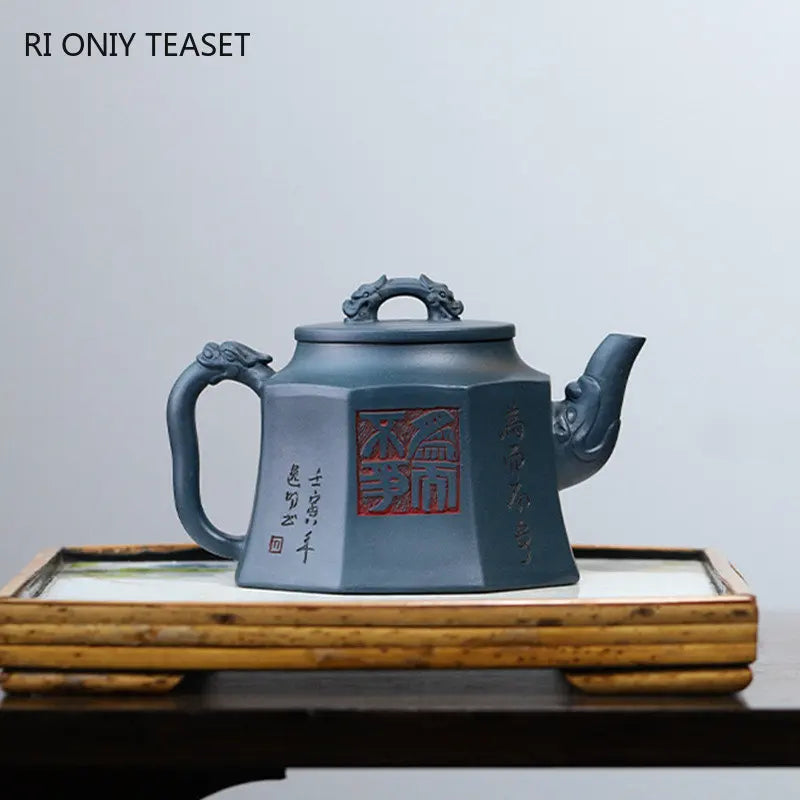 300ml Chinese Yixing Purple Clay Teapots Famous Handmade Large Capacity Tea Pot Raw Ore Green Mud Kettle Zisha Tea Set Teaware