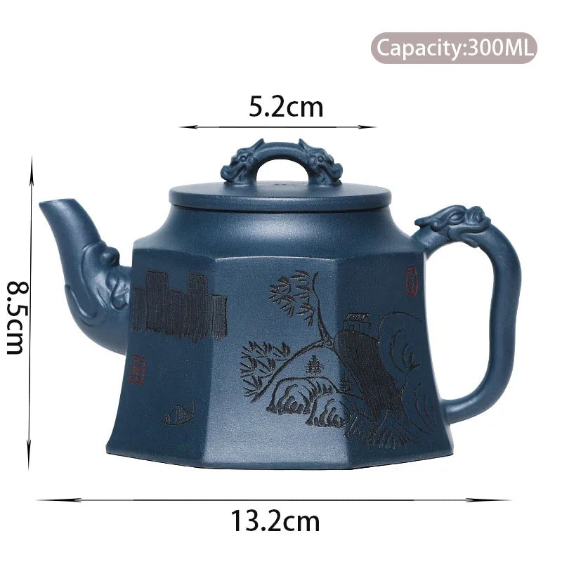 300ml Chinese Yixing Purple Clay Teapots Famous Handmade Large Capacity Tea Pot Raw Ore Green Mud Kettle Zisha Tea Set Teaware