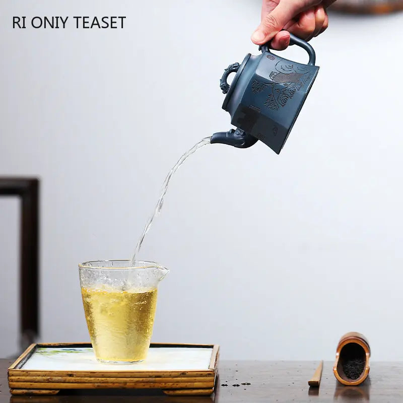 300ml Chinese Yixing Purple Clay Teapots Famous Handmade Large Capacity Tea Pot Raw Ore Green Mud Kettle Zisha Tea Set Teaware