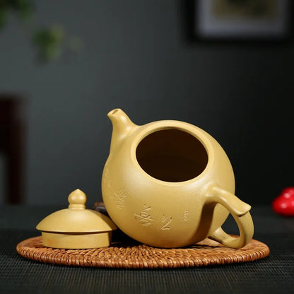 300ml Chinese Yixing Zisha Pot Gold Section Mud Kettle Xu Fanghuai Handmade Tea Set Engraving The Word Free Shipping