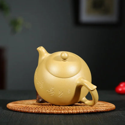 300ml Chinese Yixing Zisha Pot Gold Section Mud Kettle Xu Fanghuai Handmade Tea Set Engraving The Word Free Shipping