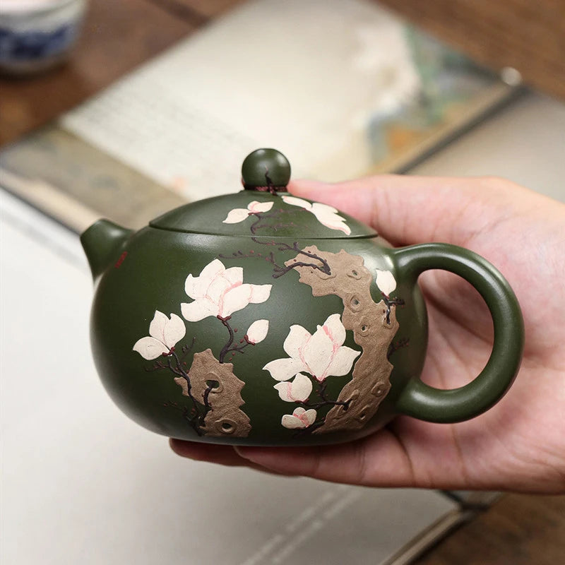 300ml Classic Yixing Purple Clay Tea Pot Green Mud Xishi Teapot Household 9 Hole Filter Teaware Chinese Zisha Tea Infuser