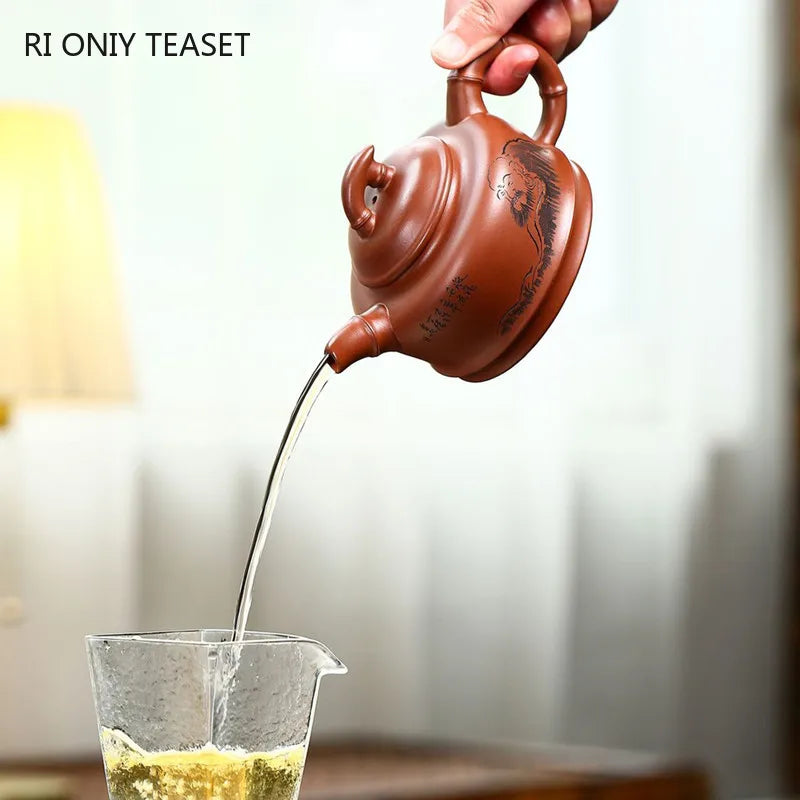 300ml Hand Painted Yixing Purple Clay Tea Pot Chinese Zisha Tea Sets Household Filter Tea Maker Boutique Handmade Teapot