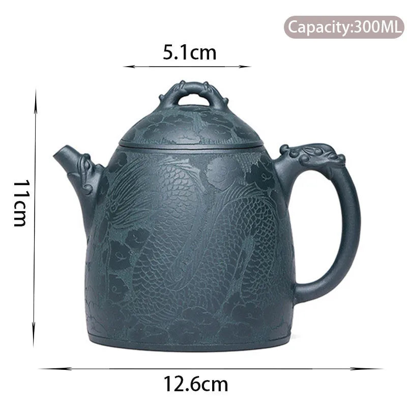 300ml High-end Yixing Purple Clay Teapots Famous Artists Handmade Dragon Pattern Tea Pot Kettle Chinese Zisha Tea Set Collection