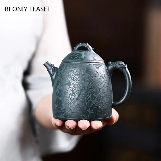 300ml High-end Yixing Purple Clay Teapots Famous Artists Handmade Dragon Pattern Tea Pot Kettle Chinese Zisha Tea Set Collection