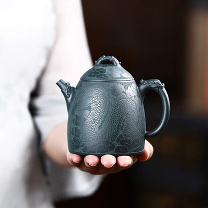 300ml High-end Yixing Purple Clay Teapots Famous Artists Handmade Dragon Pattern Tea Pot Kettle Chinese Zisha Tea Set Collection