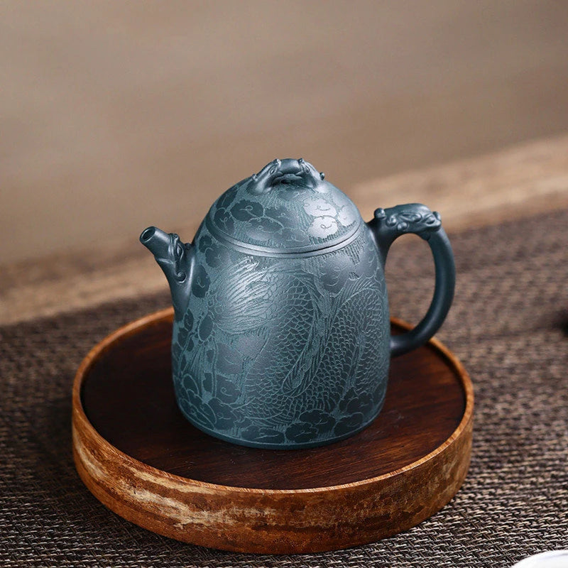 300ml High-end Yixing Purple Clay Teapots Famous Artists Handmade Dragon Pattern Tea Pot Kettle Chinese Zisha Tea Set Collection