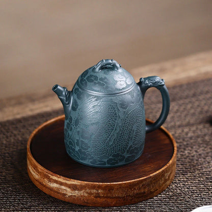 300ml High-end Yixing Purple Clay Teapots Famous Artists Handmade Dragon Pattern Tea Pot Kettle Chinese Zisha Tea Set Collection