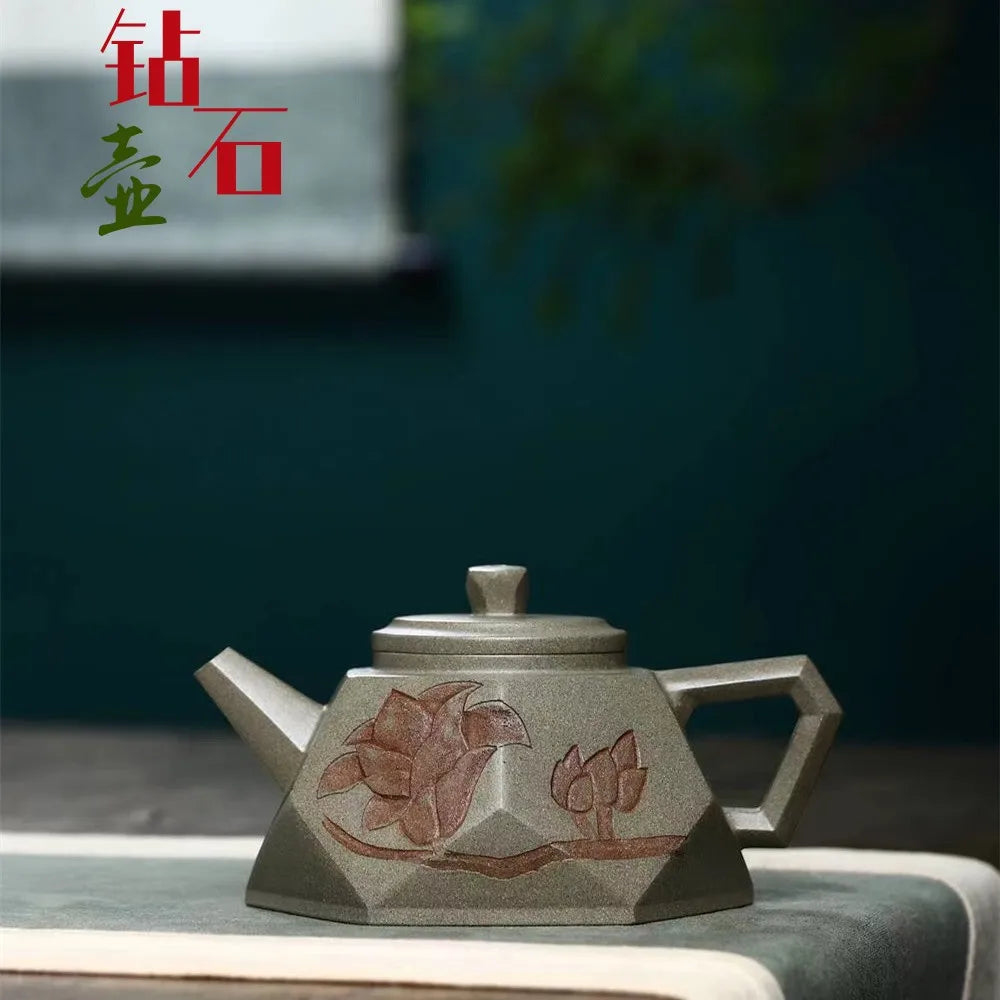 300ml High-end Yixing Raw Ore Purple Clay Teapot Famous Handmade Stone Scoop Dragon Pattern Tea Pot Beauty Chinese Zisha Tea Set