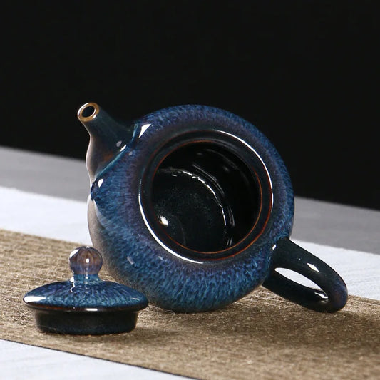 300ml Tianmu Glazed Tea Pot Single Pot Ceramic Fully Handmade TeaPot Single Tea Set Zisha Teapot Clay Heated Kettle Teapots Bar