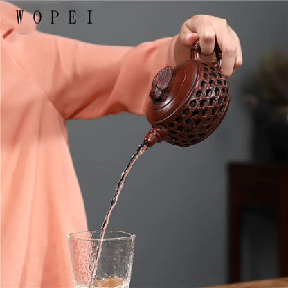 300ml Tradition Yixing Purple Clay Teapot Famous Handmade Bamboo Leaves Tea Pot Raw Ore Purple Mud Kettle Chinese Zisha Tea Set