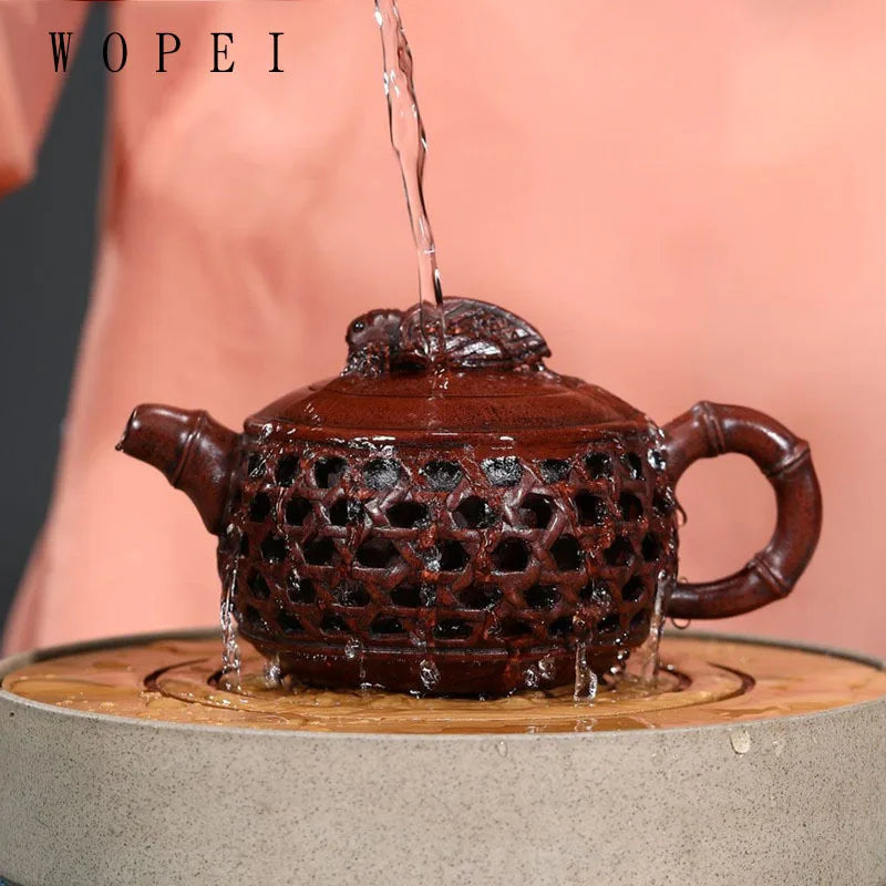 300ml Tradition Yixing Purple Clay Teapot Famous Handmade Bamboo Leaves Tea Pot Raw Ore Purple Mud Kettle Chinese Zisha Tea Set