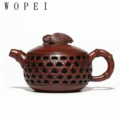 300ml Tradition Yixing Purple Clay Teapot Famous Handmade Bamboo Leaves Tea Pot Raw Ore Purple Mud Kettle Chinese Zisha Tea Set