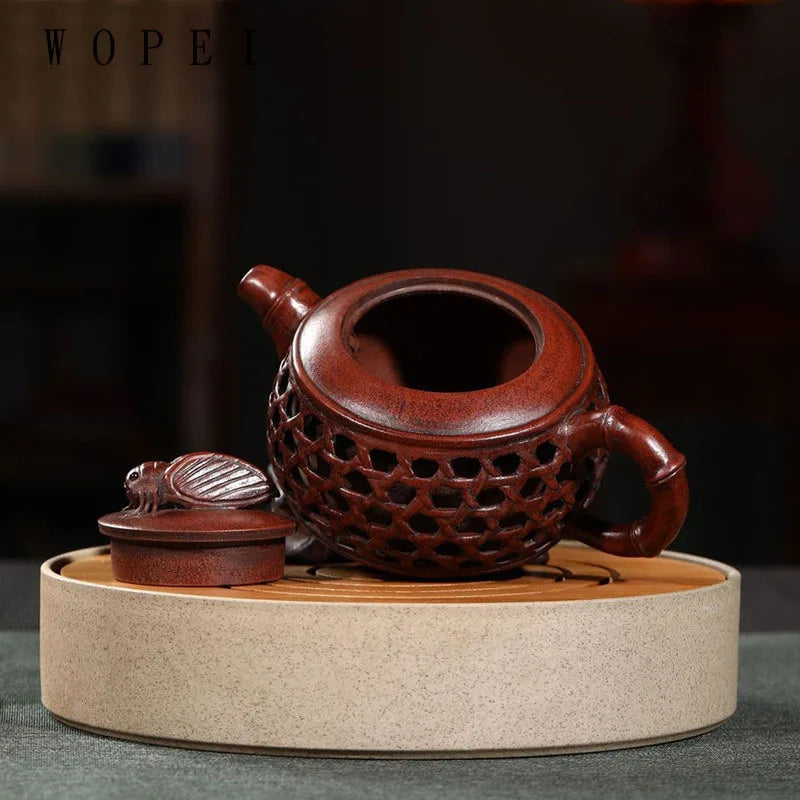 300ml Tradition Yixing Purple Clay Teapot Famous Handmade Bamboo Leaves Tea Pot Raw Ore Purple Mud Kettle Chinese Zisha Tea Set