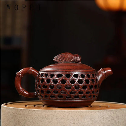 300ml Tradition Yixing Purple Clay Teapot Famous Handmade Bamboo Leaves Tea Pot Raw Ore Purple Mud Kettle Chinese Zisha Tea Set