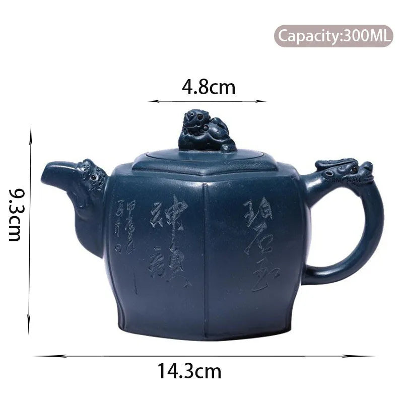 300ml Yixing Purple Clay Teapots Handmade Large Capacity Hexagonal Shape Tea Pot Raw Ore Azure Mud Kettle Chinese Zisha Tea Set