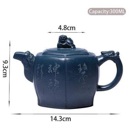 300ml Yixing Purple Clay Teapots Handmade Large Capacity Hexagonal Shape Tea Pot Raw Ore Azure Mud Kettle Chinese Zisha Tea Set